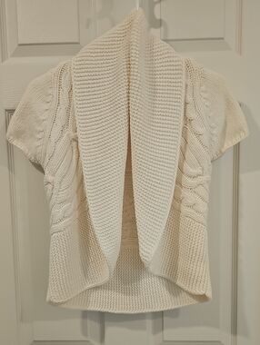 Express Cream Knit S/S Drape Collar Sweater